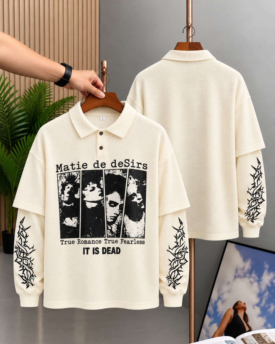 Art Is Dead Waffle Polo in Cream