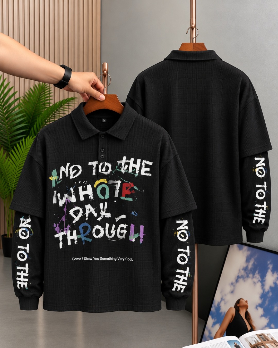Whole Day Waffle Polo in Black