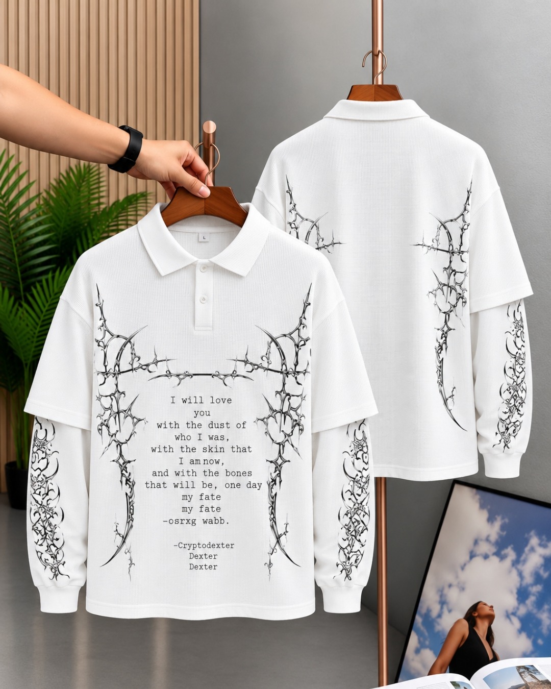 Thorn Poetry Waffle Polo in White