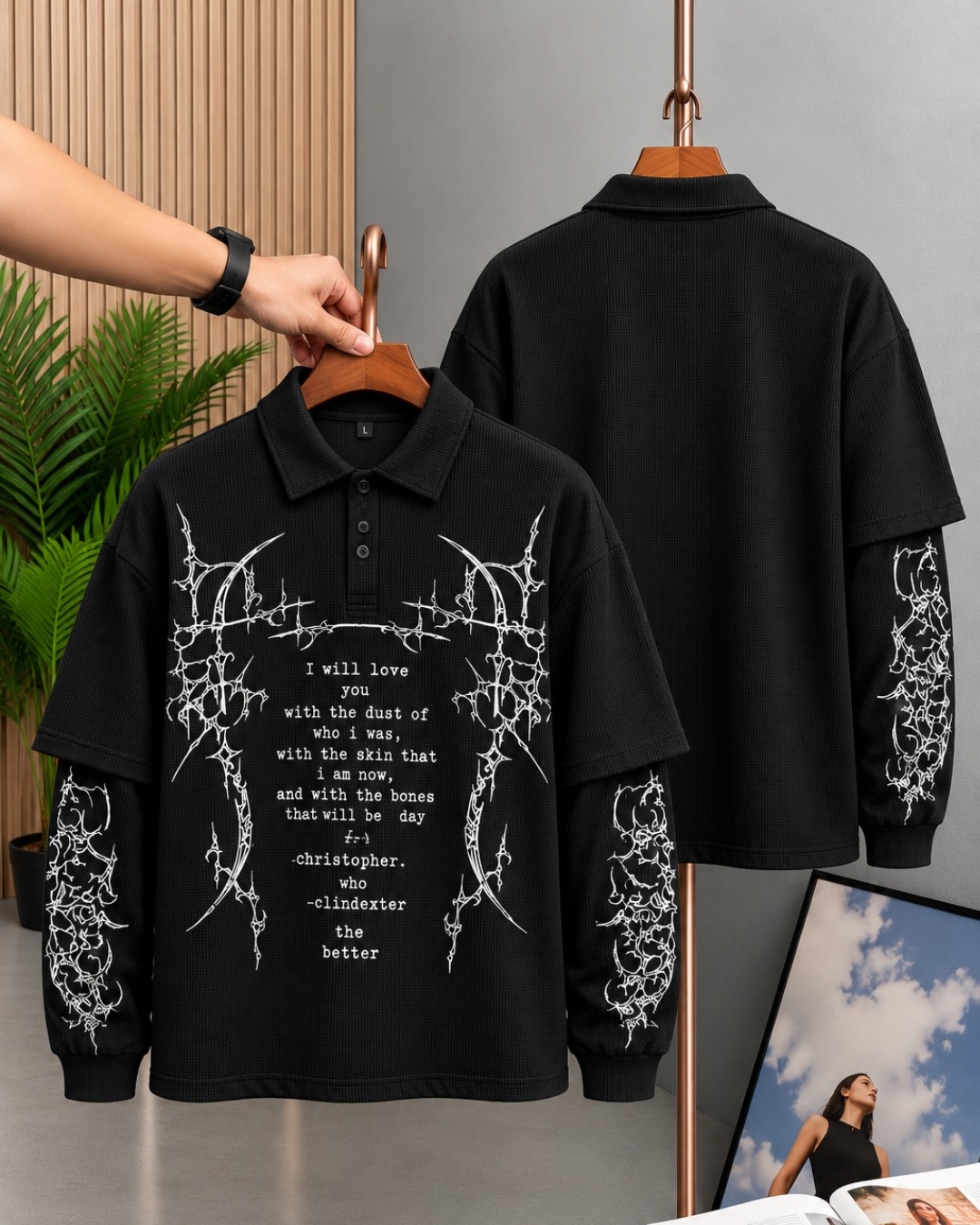 Thorn Poetry Waffle Polo in Black