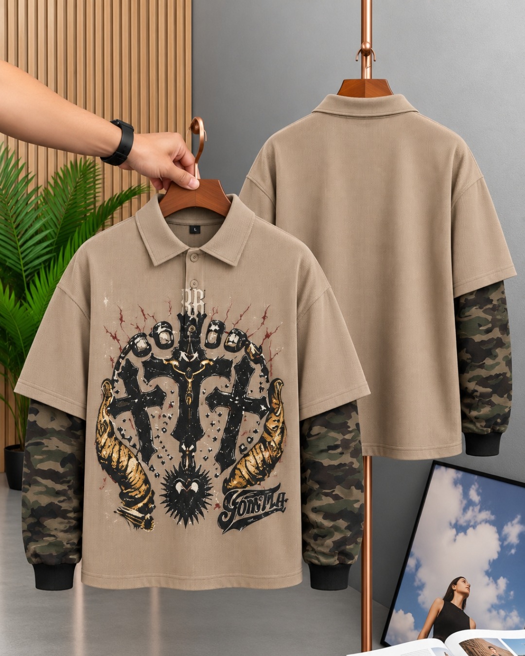 Ornamental Waffle Polo in Taupe