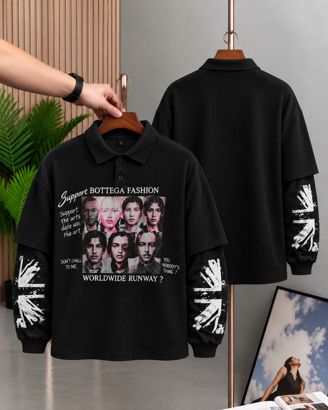 Support the Arts Waffle Polo in Black