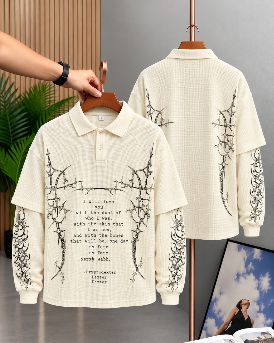 Thorn Poetry Waffle Polo in Cream